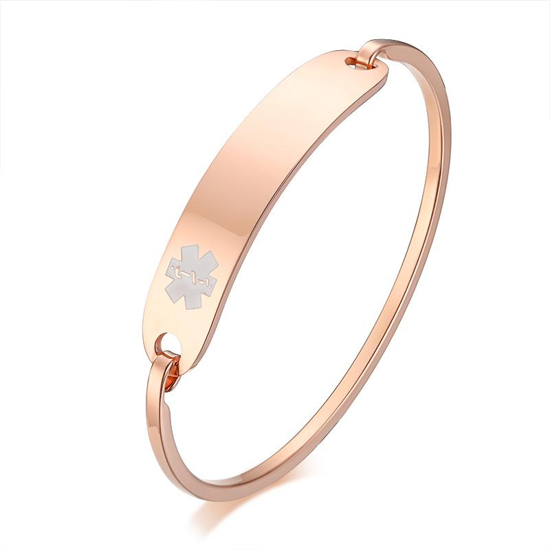 Vnox Free Engraving Stainless Steel Medical Alert ID Bangle Personalized Bracelet for Men Women/Gold Color 2.36"/2.55"