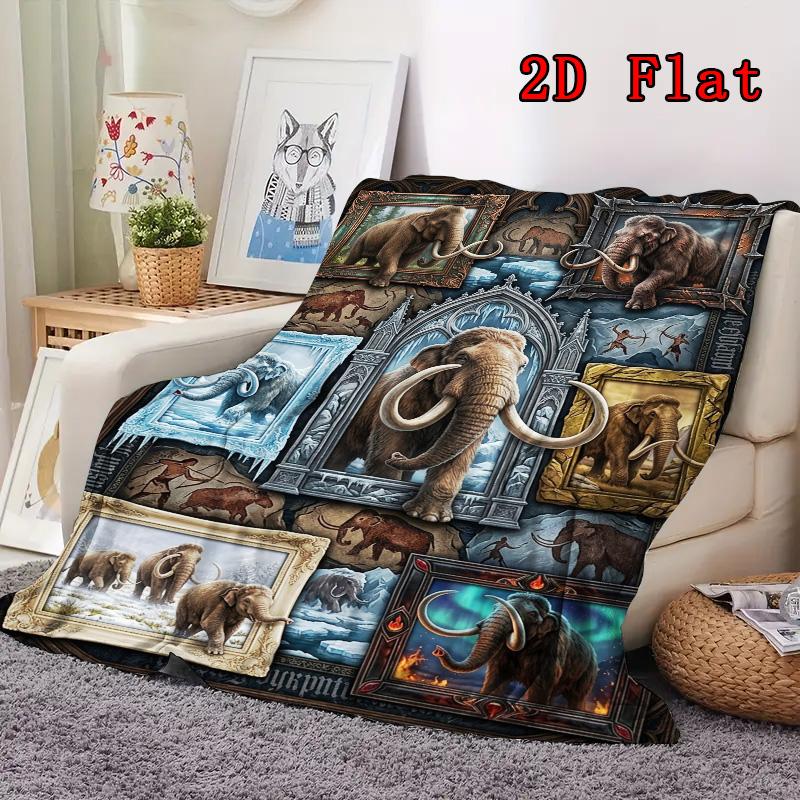 Prehistoric Mammoth Collage 2D Flat Pattern Flannel Blanket, High quality All Seasons, Home Decor, Warmth and Comfort, Perfect for Christmas Gifts.
