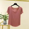 Women's U Neck Short Sleeve T-Shirt Loose Fit Modal Fabric Ruffle Hem Solid Color 2026 Summer Casual Basic Layering Top
