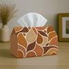 2D Flat 1pc Abstract Leaf Tissue Box | Reusable And Washable, Brown Beige Wood Grain Drop Design for Dining Table, Kitchen, Bathroom, Hotel, Car, And