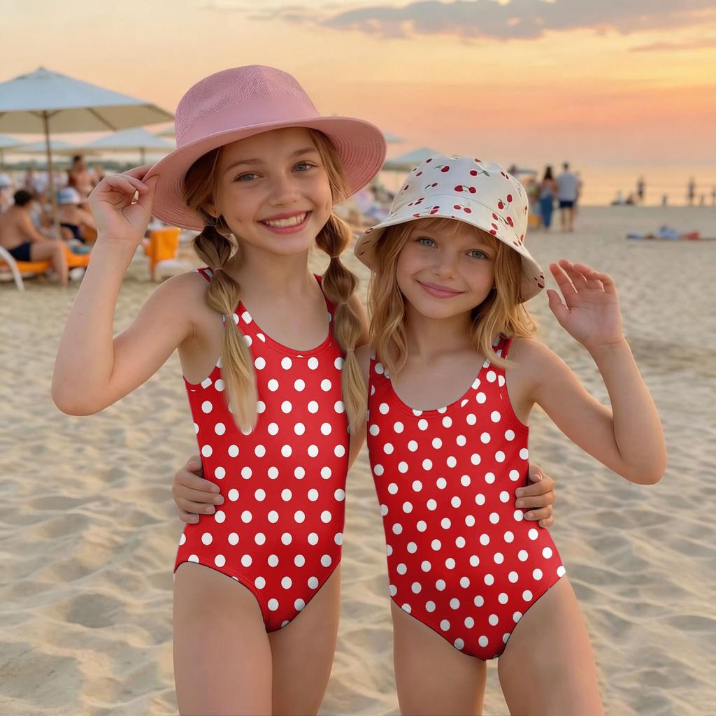 Girls One Piece Swimsuit Polka Dot Print Sleeveless Casual Swimwear for Summer Beach Pool Use Comfortable Fit