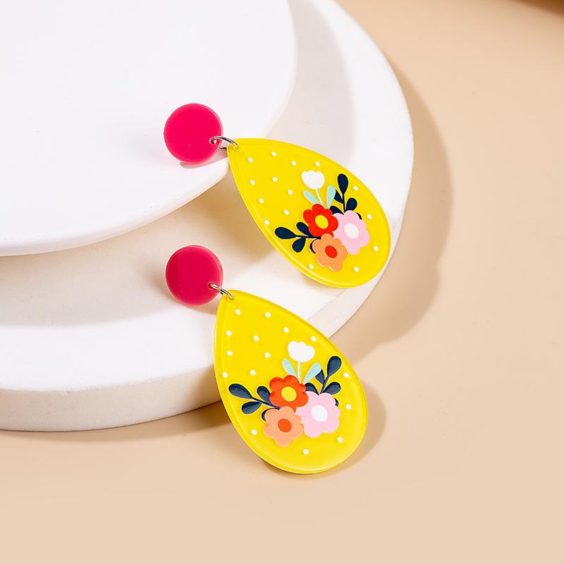 Boucles d'oreilles acryliques poupée de dessin animé géométrique colorée avec fleurs et étoiles arc-en-ciel