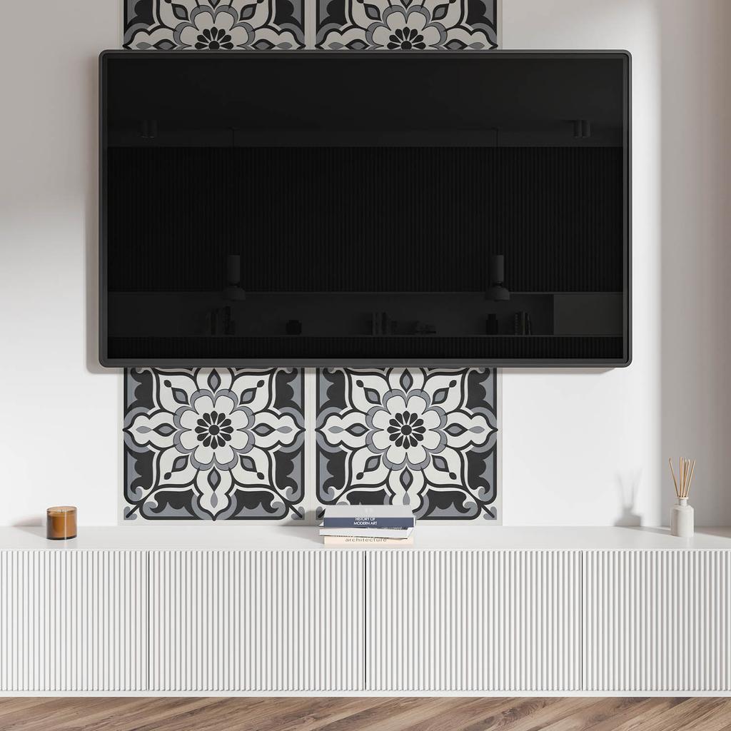 Winylowy Panel Samoprzylepny Do Kuchni 100X50 Cm Kwiatowy Wzór Z Ornamentami