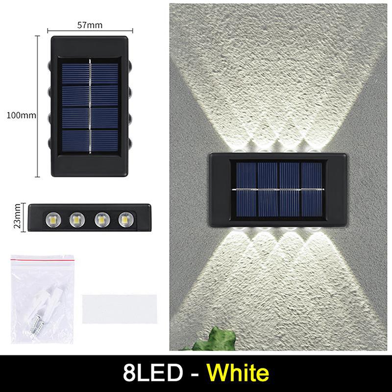 

Уличный светодиодный солнечный садовый светильник, настенный светильник на солнечной батарее, светящийся вверх и вниз, водонепроницаемый настенный светильник на солнечной батарее, декор для двора и улицы 8LED White Light-1pcs