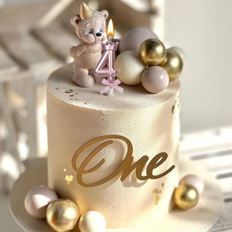 0-9 Number Birthday Cake Candle Pink Bow Birthday Party Decoration Cake Topper Cake Candle Dessert Decor Party Supplies