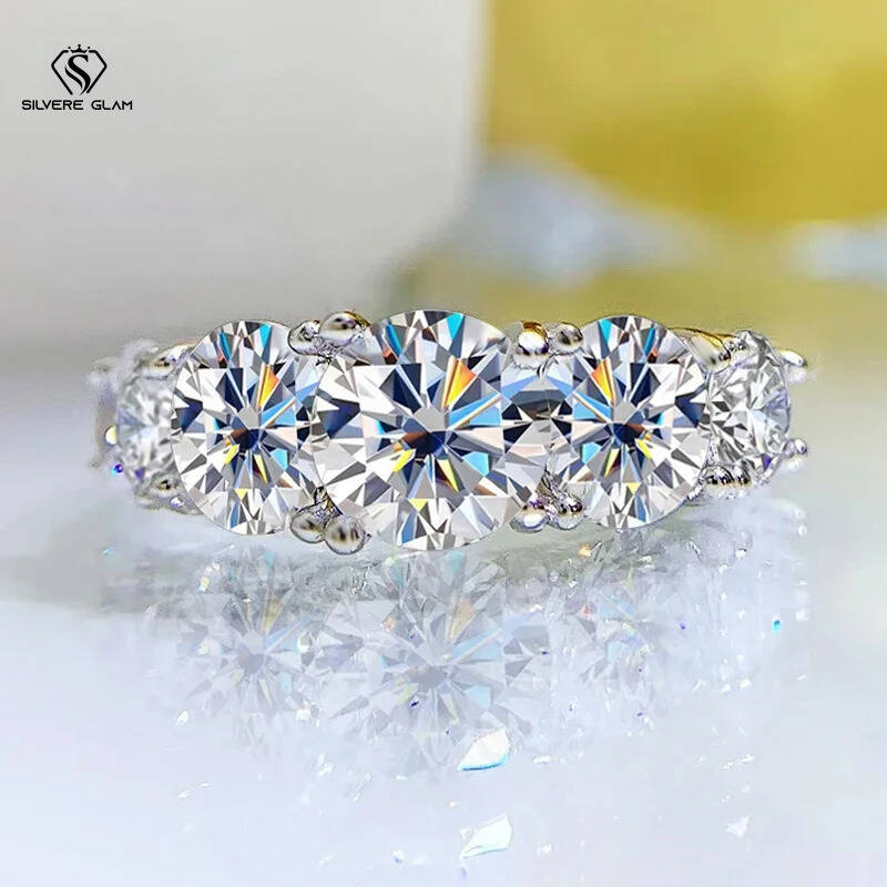 3.6CT All Moissanite Rings For Women 5 Stones Sparkling Dia Wedding Band 100% Silver Jewelry