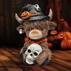 Halloween Decor Spider Pumpkin Highland Cow Statue Spooky Farm Animal Figurine for Home Office Desk Decor Party Gift Ornament