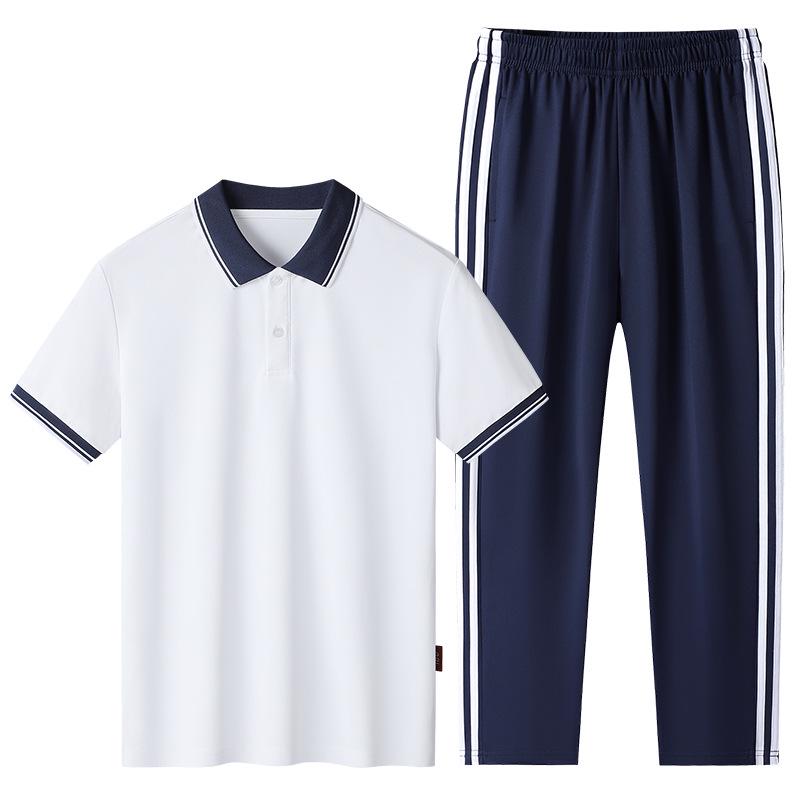 Light Blue Short-Sleeve Polo School Uniform Set for Middle and High School Students