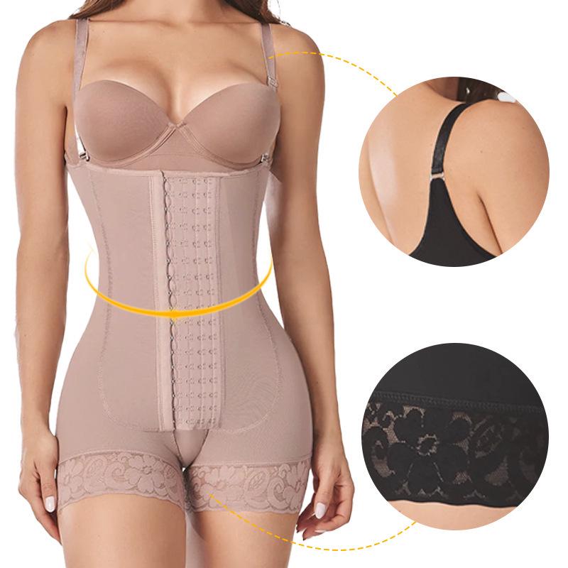 Plus Size European & American Shaping Bodysuit: Chest Support, Crotchless, Four-Row Hook, Strong Compression for Slimming