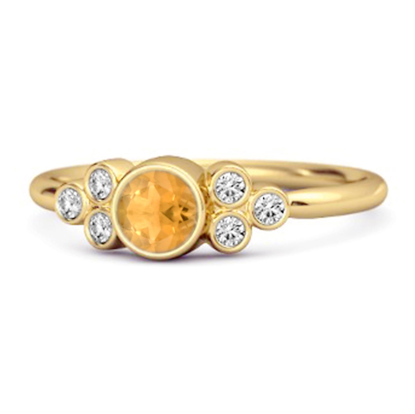 Citrine Bezel Set Cluster Accent Design Ring - 925 Sterling Silver Gold Vermeil 8