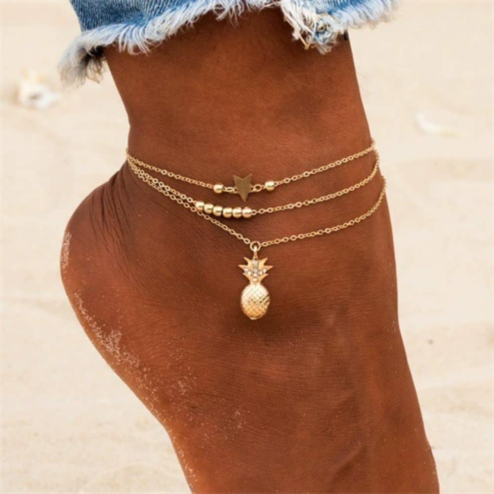 SUMENG New Ankle Chain Pineapple Pendant Anklet Beaded Summer Beach Foot Jewelry Fashion Style Anklets for Women Gifts 2025