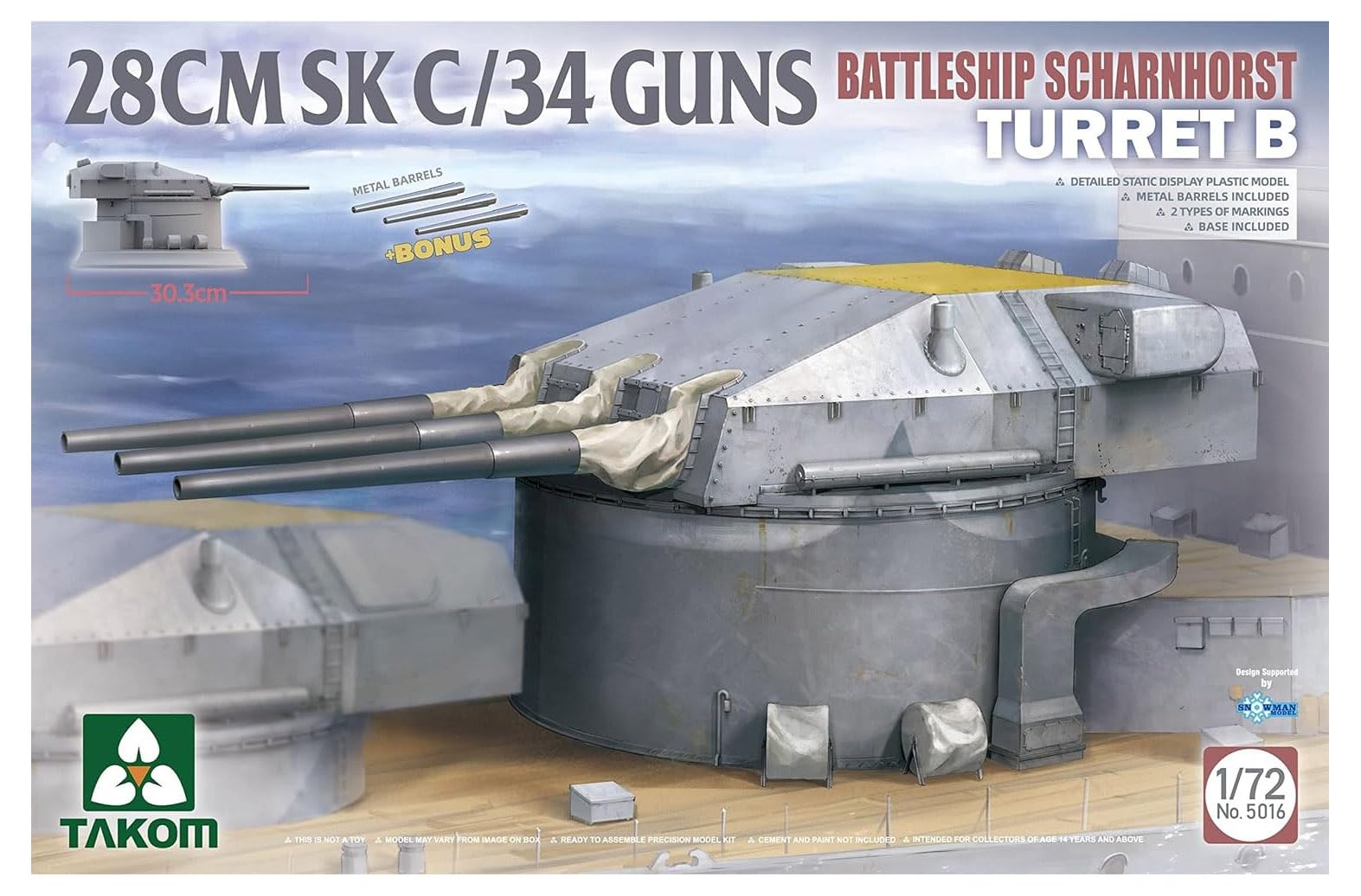 

TAKOM 1/72 scale German Navy Battleship Scharnhorst B Turret 28cm SK C/34 Plastic Model TKO5016 Molded in Color