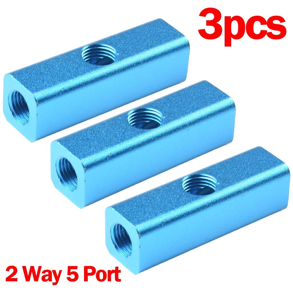 1/4in 2Way 5 Port Air Compressor Hose Inline Manifold Block Splitter Fitting 3pcs