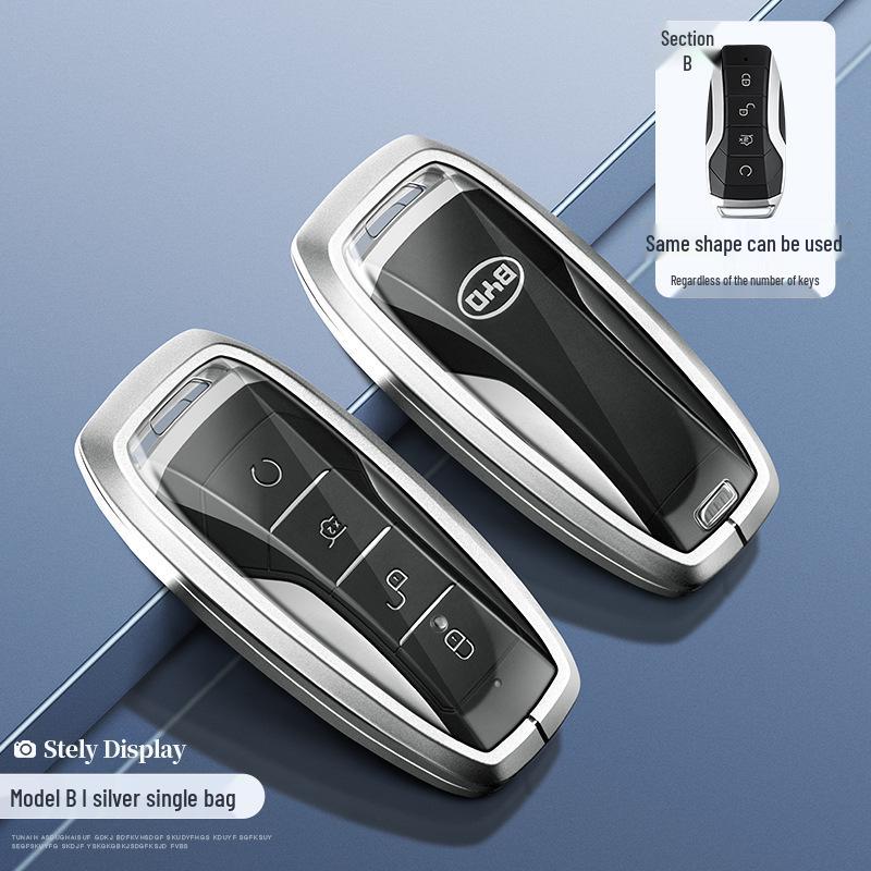 BYD Yuan Pro/Plus Car Key Cover - Genuine Leather Protective Shell with Metal Keychain