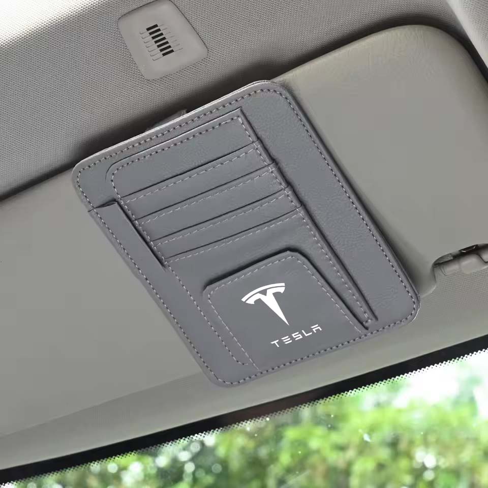 Car Sun Visor Organizer Storage Bag Card Sunglasses Clip For Tesla Cybertruck Roadster Coil SpaceX Highland Modele 3 S X Model Y