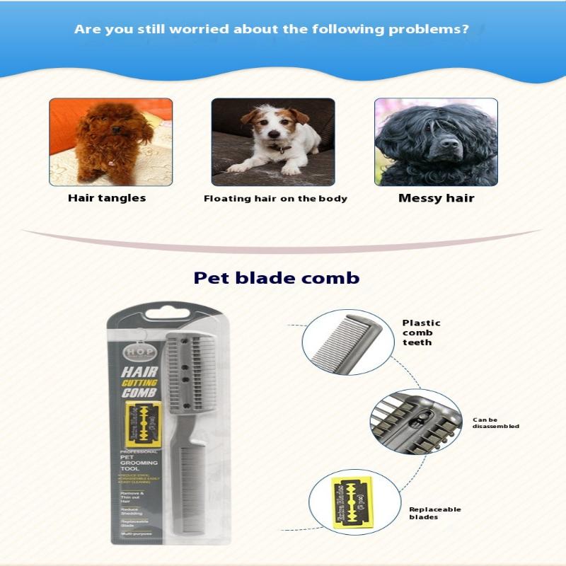 Pet Dog Hair Trimmer Comb Cutting Cut With 2 Blades Grooming Razor Thinning Dog Cat Combs Dog Cat Hair Remover Hair Brush Comb
