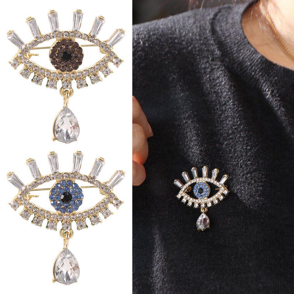 Crystal Pendant Luxury Badge Pin Hollow Out Rhinestone Eye Brooches Devil Eye Brooch Pin Party