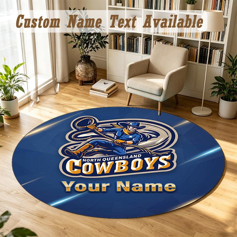 Round Rug Custom NameNorth Queensland Cowboys Pattern Non Slip Carpet Home Floor Decor