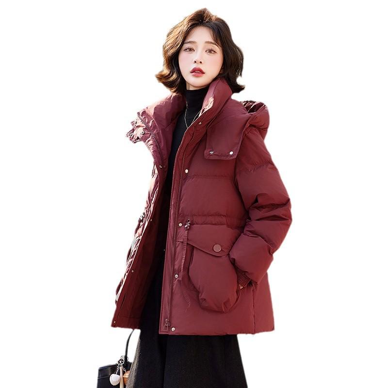 2024 Red & White Plus Size Mid-Length Duck Down Coat - Thickened, Warm, Loose Fit