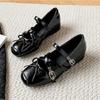 Höhenvergrößernde Mary Jane Schuhe Damen 2025 Neu Retro Eckige Zehenpartie Ballerinas Französische Flache Form Einzelknopf Damenschuhe