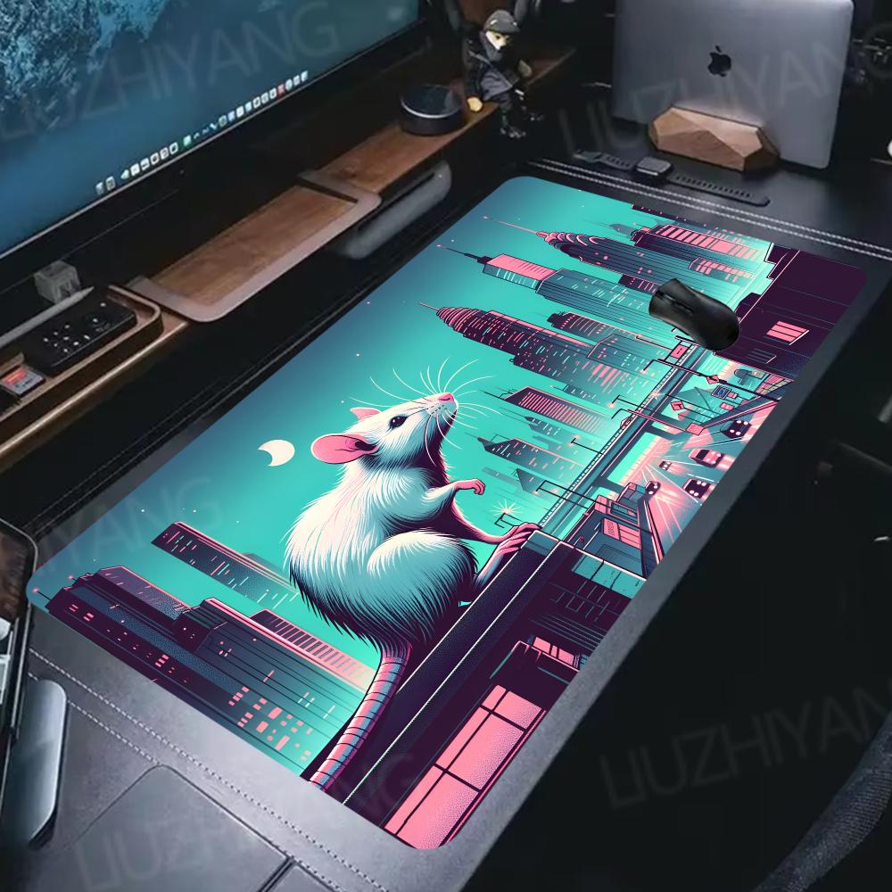 Retro Neon City Large Gaming Mouse Pad Non Slip Rubber Extended Keyboard Desk Mat for PC Gamer Home Office Table Decor Mousepad