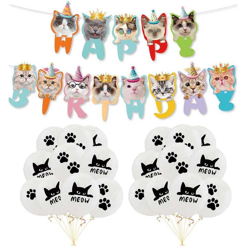 Cute Little Cat Pet-themed Birthday Party Decoration, Cat Head Banner Balloon Set, Children's Birthday Party Decoration