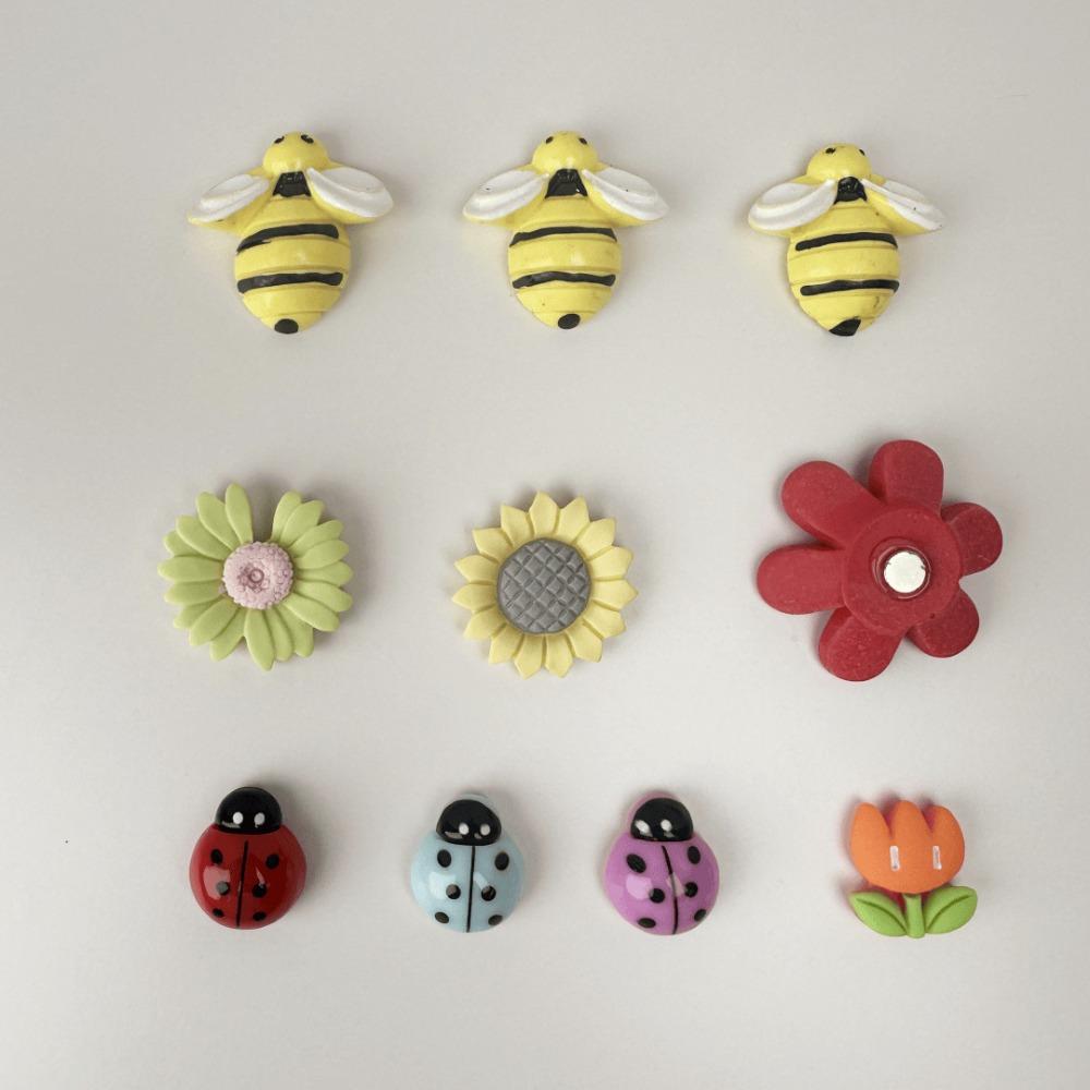 10pcs Adorable 3D Refrigerator Magnets Flower Insect Resin Fridge Magnets Home Decoration Cartoon Magnetic Sticker Kitchen