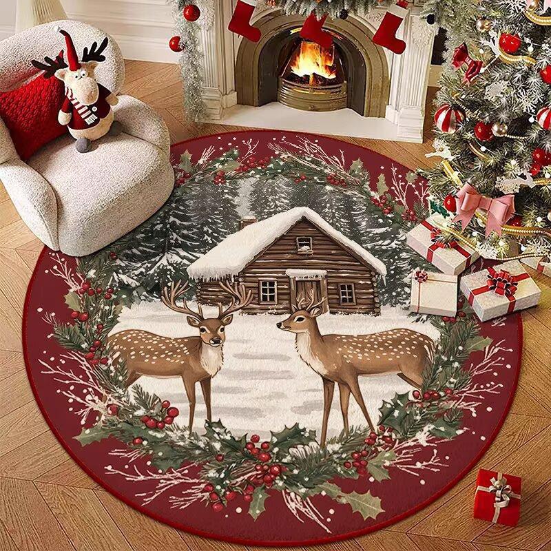 Christmas Carpet Living Room Dirt-resistant and Easy To Take Care of Imitation Cashmere Carpet Round Washed Cloth Sole Foot Pad