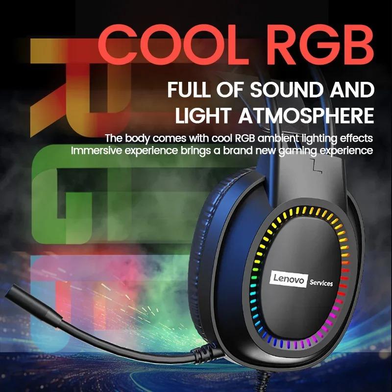 Căști Originale Lenovo E03 cu Fir, cu Lumină RGB, cu Microfon, Mufă USB, Difuzoare Imersive de 50mm, Sunet 7.1 HD, Reducere Zgomot Apel, Căști Gaming Over-Ear