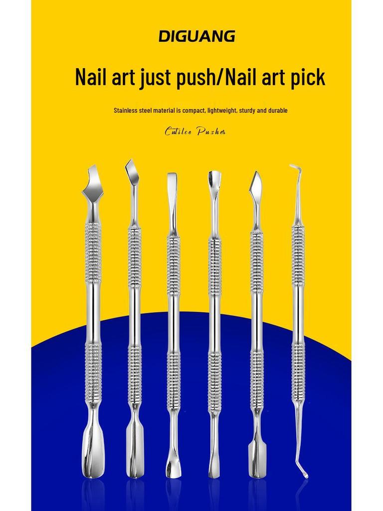 European-American Russian-Style Nail Technician Dual-End Cuticle Pusher and Groove Cleaner - Silver