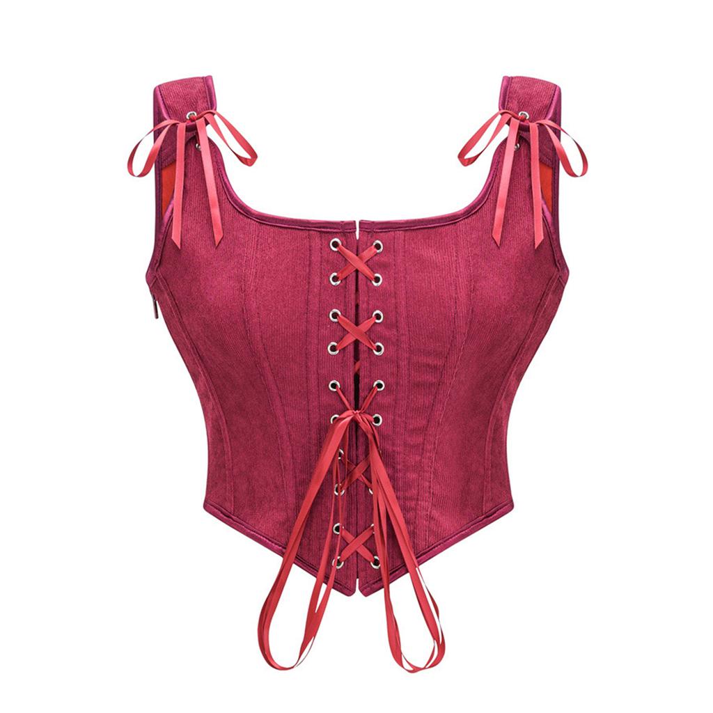 Top Corsetto Stringivita da Donna Corto con Stecche Modellante Vita Allacciatura Senza Maniche Gilet Capo Esterno