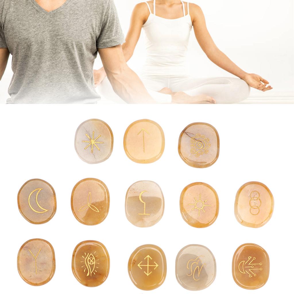 13PCS     Stones with Cloth Bag Engraving   Stone for Divination   Meditation