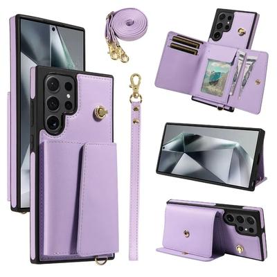 Crossbody Wrist Strap Wallet with Card Holder Phone Case for Samsung Galaxy S25 Ultra S24 S23 FE S22 S21 Plus Leather Cover