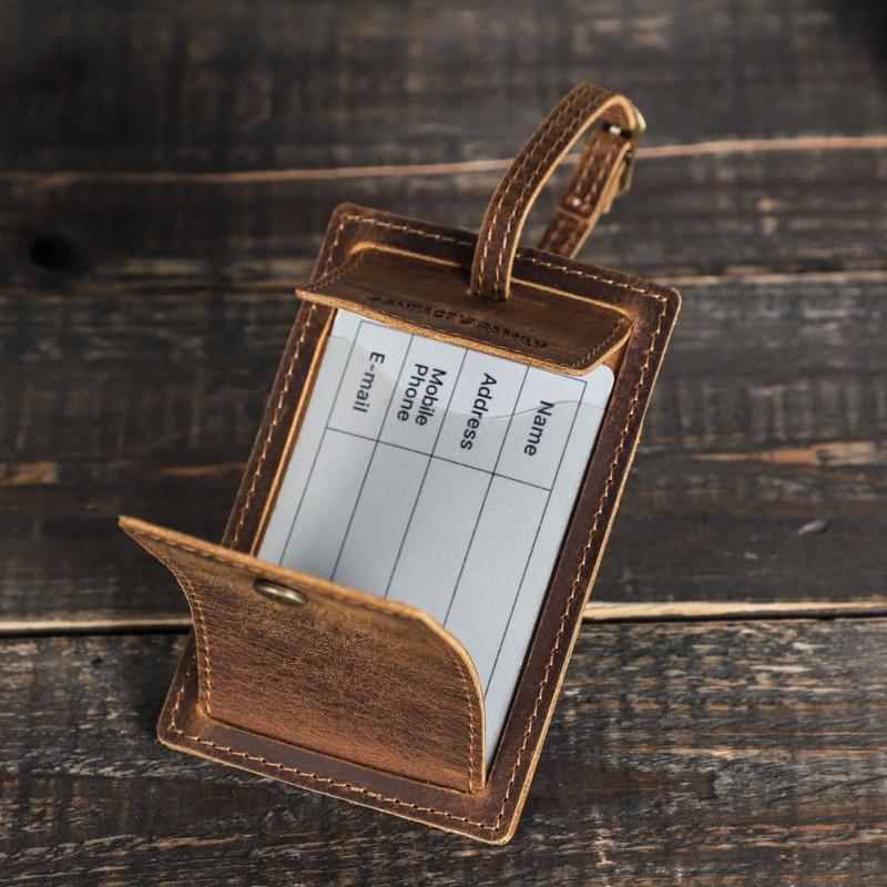 Crazy Horse Leather Suitable AirTag Tracker European American Trendy Retro Luggage Tag