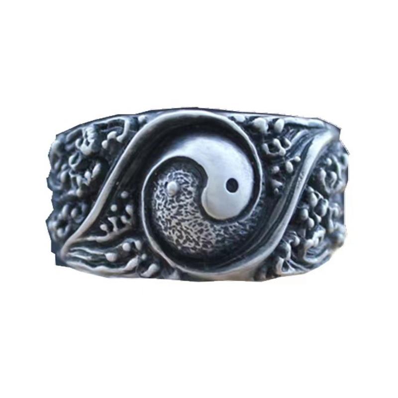 Chinese Style Jewelry Silver Color Yin and Yang Gossip Ring Retro Trendy Male Punk Alloy Gossip Ring Transfer Ring 1