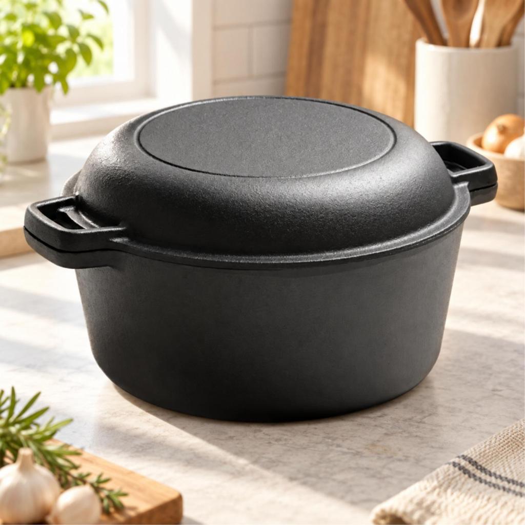 Dutch Oven Uncoated Cookware Sturdy for Braising