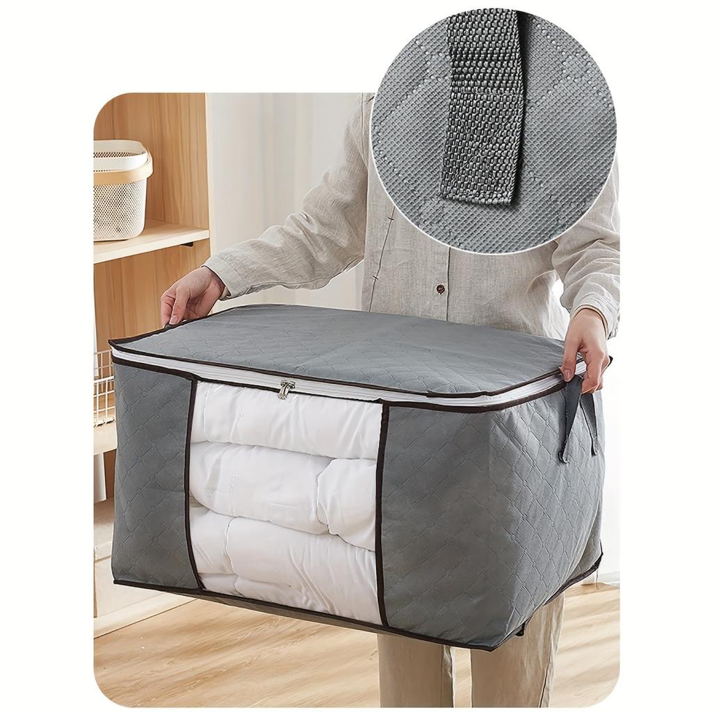 3PCS Clothing Storage Bag, 57l/15gal, With Transparent Window, Reinforced Handle, Suitable For Clothing Organization