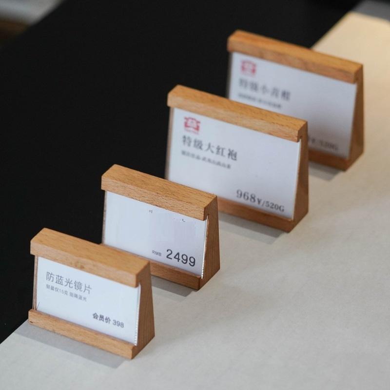 70X40Mm Wood Price Label Tags Table Number Name Card Menu Holder Acrylic Sign Display Stand