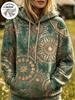 Dámská mikina s kapucí podšitá fleecem Boho Mandala Sluneční kruh Celoplošný potisk Dlouhý rukáv Oversized Teplá Ležérní mikina s kapucí
