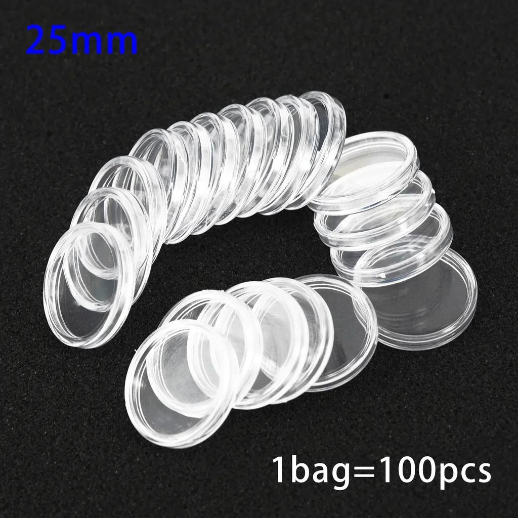 100pcs 25-39mm Transparent Plastic Coin Holder Coin Collecting Box Case For Coins Storage Capsules Protection Boxes Container