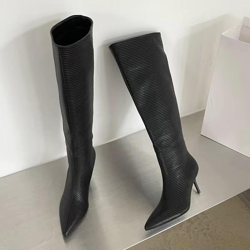 Design Pointed Toe Women Knee-High Boots Designer Party Dress Street Long Booties Thin Low Heels Shoes