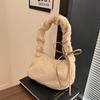 Winter Soft Plush Women Shoulder Underarm Bags Simple Solid Color Ladies Pleated Strap Handbags Portable Female Phe Bag Purse