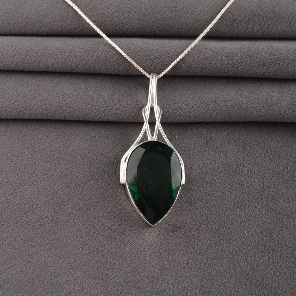 Chrome Diopside Gemstone 925 Sterling Silver Handmade Green Stone Pendant 2.7" For Her VPP-2-4