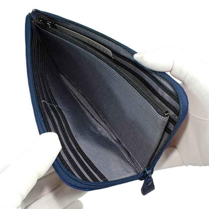 [Inden-ya] Inden Long Wallet, L-Zip, Deer Leather, Navy Blue with White Lacquer, Forget-Me-Not Pattern, 2315-14-181, Navy/White, Approx.