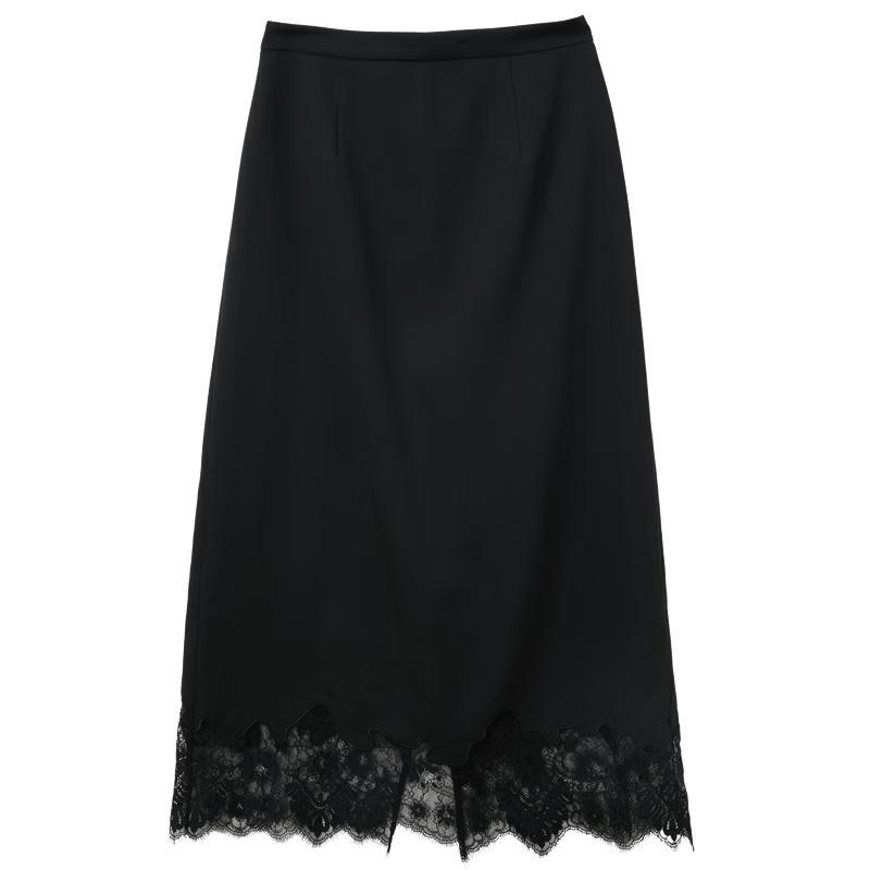 Women s High-Waist Lace Trim Straight Long Skirt L