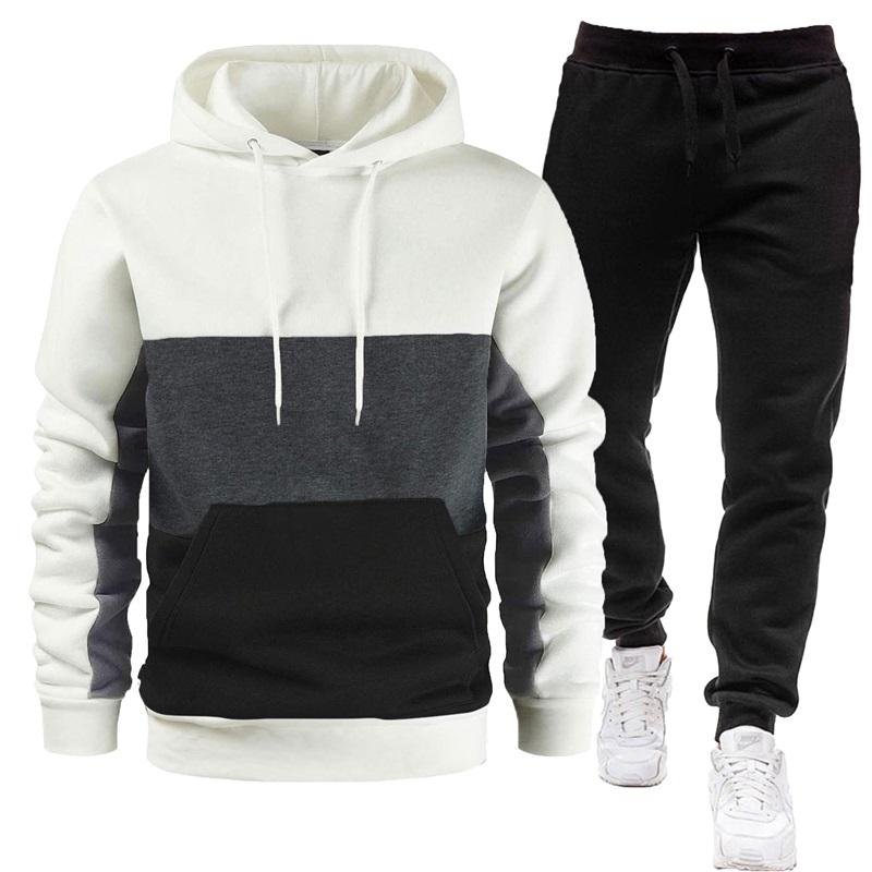 Men's Color Block Hoodie & Sweatpants Set Casual 2PCS Tracksuit, Drawstring Sportswear Outfit