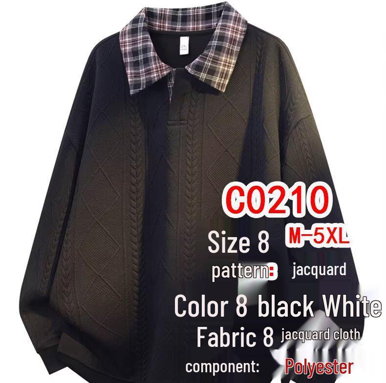 Autumn/Winter Plus Size Polo Neck Patchwork Fake Two-Piece Sweatshirt Unisex Loose Top