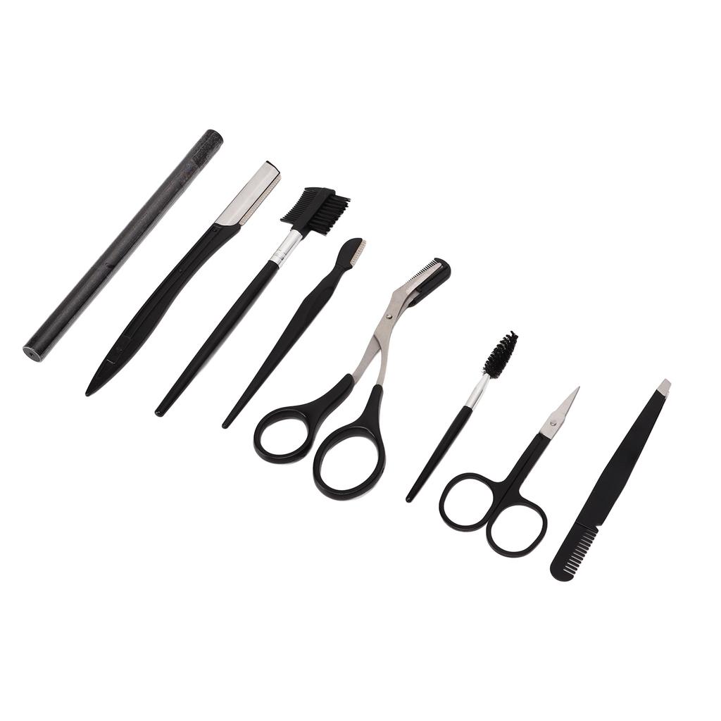 8 Pcs Eyebrow Grooming Kit Black Rustproof Stainless Steel Eyebrow Trimming Kit Beauty Tools with Storage Bag
