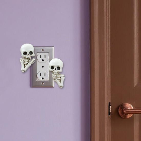 1 Pár Halloweenská Kostra Dekorace Samolepicí Strašidelná Pryskyřičná Kostra Samolepka na Vypínač Sváteční Párty Domov Kancelář Zeď Gotická Ozdoba Hlava Lebky
