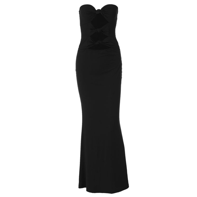 One Neck Twisted Hollow Slip Dress off-the-Neck Twist Knot Cut Out Split Dress